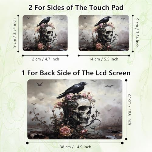 Laptop Skin Sticker Decal, Universal Reusable Vinyl Laptop Cover for 12" 13" 13.3" 14" 15" 15.4" 15.6" Notebook PC, Waterproof Scratch-Resistant with 2 Wrist Pads, Easy to Apply & Remove,Crow Skull - color: Crow Skull