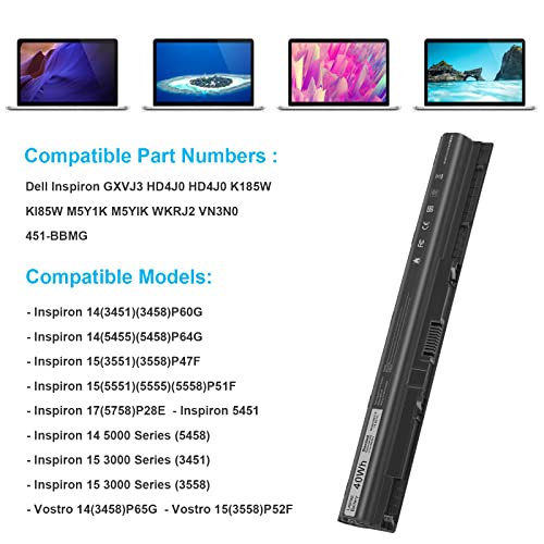 M5Y1K Laptop Battery for Dell Inspiron 14 15 17 5000 3000 Series 5559 5558 3551 3451 3558 i3558 3567 5755 5756 5458 5759 5758 5759 GXVJ3 453-BBBQ WKRJ2 VN3N0 HD4J0 991XP P63F P47F P64 [40Wh 14.8v]] - size: M5Y1K 12.13 2.36 1.57in