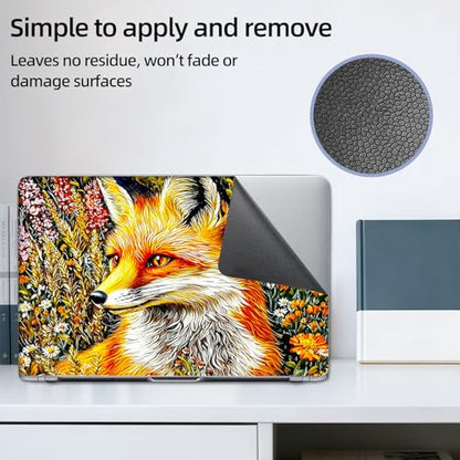 Aesthetic Laptop Skin Sticker, Fox in Flower Field Waterproof Vinyl Laptop Decal, Removable Bubble Free, Reusable Protective Cover for 13 14 15 15.6 Inch - color: Fox in Flower Field