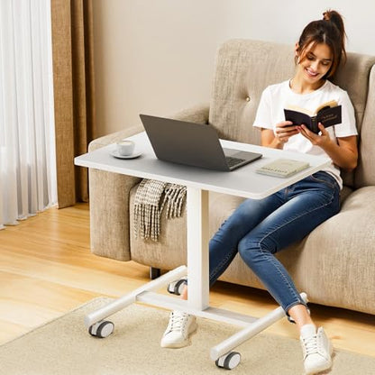 GallopFun Mobile Laptop Standing Desk Adjustable Height, Small Mobile Desk Workstation with Wheels, Portable Rolling Computer Desk Cart for Home Office Classroom (White)