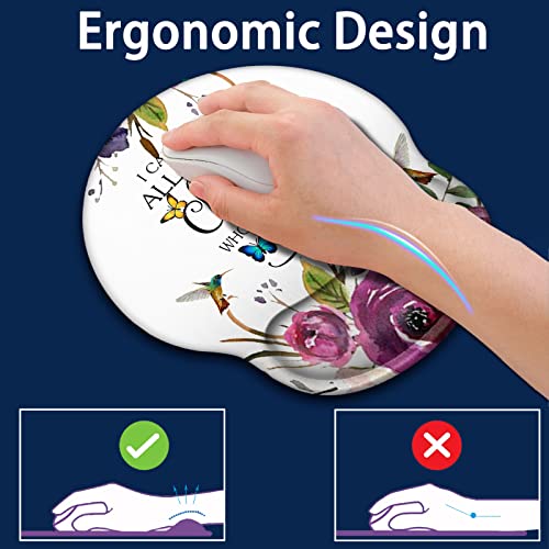 Gel Mouse Pad and Ergonomic Large Keyboard Wrist Rest Support Memory Foam, for Gaming/Working Desk Pad with Non-Slip PU Base, Philippians 4-13 Purple Flower White Wireless Mousepads for Women