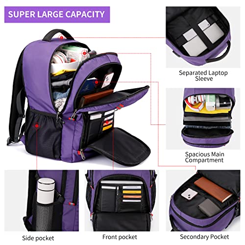 CAFELE Travel Laptop Backpack 17.3 inch,Extra Large School Backpack Bookbag Computer Rucksack with USB Charging Port,Water Resistant Backpacks for Business College Travel,Women Casual Daypack,Purple - color: Purple