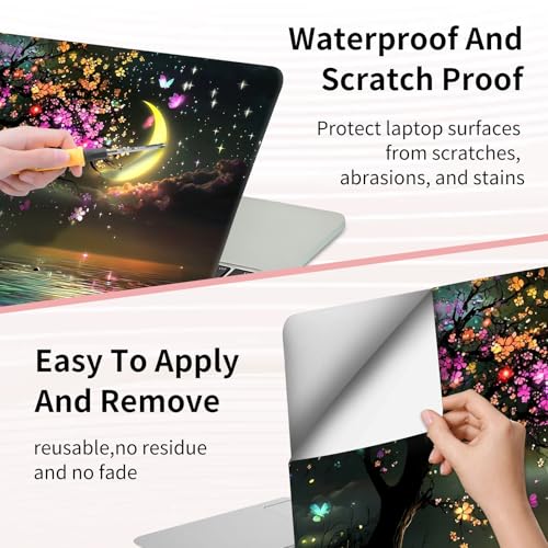 15.6 Inch Laptop Skin Sticker, Reusable Vinyl Cover Protector with 2 Wrist Pad Skins, Removable Waterproof Scratch-Resistant for 12-15.6 Inch Laptop Notebook,Beautiful Tree with Flowers - color: Beautiful Tree With Flowers