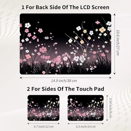 Laptop Skin Sticker 3-Piece Set,Pink Flowers | Trim-to-fit 3-piece vinyl set with one 15 x 10.6 in lid skin and two palm-rest decals for many 12-15.6 in laptops - color: Pink Flowers