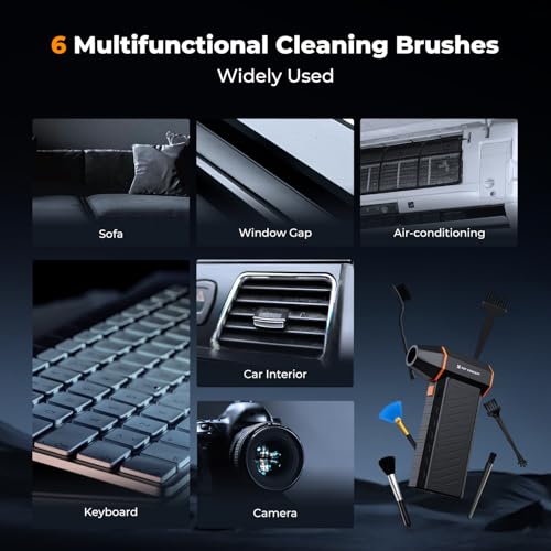 K&F CONCEPT Blower&Suction 2 in 1 Magnetic Compressed Air Duster,LED Light | 6000mAH,300000RPM,Low Gear for 180-Minute Runtime,Compact & Portable,for Computer,Keyboard,Car,Outdoor,Home Cleaning,BS500M