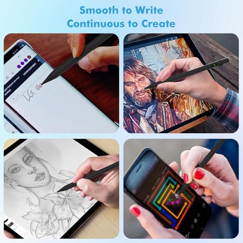 Moko Universal Capacitive Stylus Pencil for Touch Screen, Black | Fast Charging, Power Display, Compatible with Apple iPad/iPhone/Samsung/Lenovo, iOS Android Tablets & All Smartphones - color: Black