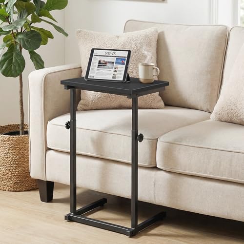 HOOBRO C Shaped End Table, Adjustable Height Sofa Side Table, Slide Under Couch Table, C Shaped Side Table for Small Spaces, for Living Room, Bedroom, Black BB71SF01 - color: Black