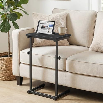 HOOBRO C Shaped End Table, Adjustable Height Sofa Side Table, Slide Under Couch Table, C Shaped Side Table for Small Spaces, for Living Room, Bedroom, Black BB71SF01 - color: Black