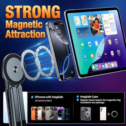3-in-1 Magnetic Foldable Laptop Stand for Phone Tablet and Laptop | Aluminum Alloy, Die-casting,Ergonomic, 8-Level Adjustable Height, Portable, For Home Office and Travel - color: Grey