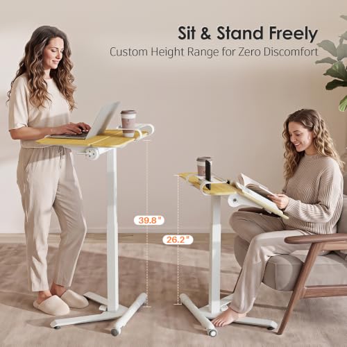 ROMOON Rolling Standing Desk with Wheels, Sit-Stand Portable Laptop Cart | Height Adjustable Mobile Desk with Tilt Top, Storage, 24" Computer Table for Home Office, Bedroom, Small Spaces, Natural Oak - color: Natural Oak
