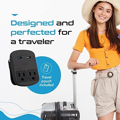 Ceptics World Travel Adapter Kit - QC 3.0 Dual USB + Dual US Outlets, Surge Protection, Perfect For Europe, UK, China, Australia, Japan, Perfect For Laptop, Cell Phones, Cameras - Safe ETL - Black - color: Matte Black