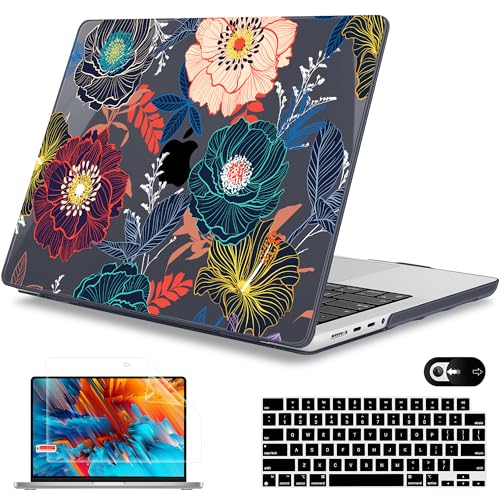 Mektron Case for M5 MacBook Pro 14 inch 2026 Model A3427 A3426 Fit 2025-2021 Model A3434 A3112 M4 A3112 A3401 A3185 M3 A2918 A2992 M2 A2779 M1 A2442 Pro/Max Cover for MacBook Pro 14", Dahlia Flowers - color: Dahlia Flowers