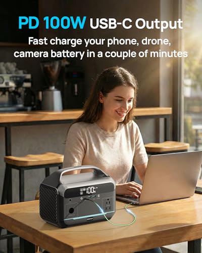 Portable Power Station 1200W Surge, 288Wh LiFePO4 Battery Solar Generator, Power Bank with 600W AC Outlet 110V, PD 100W Output Fast Charging for Outdoors Camping, Home Emergency, Hunting Blackout