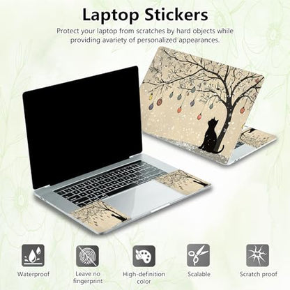 Laptop Skin Sticker Decal, Universal Reusable Vinyl Laptop Cover for 12" 13" 13.3" 14" 15" 15.4" 15.6" Notebook PC, Reusable Waterproof Scratch-Resistant with 2 Wrist Pads,Black Cat Tree - color: Black Cat Tree
