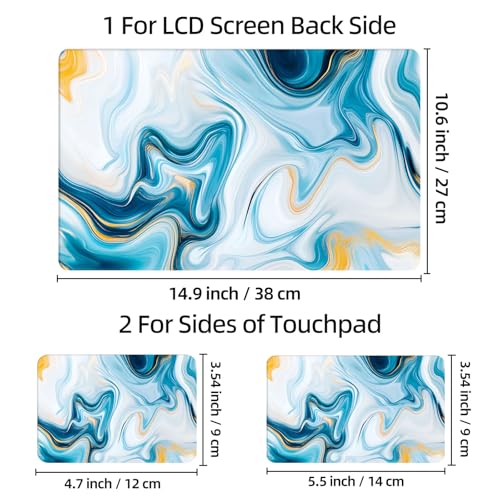Universal Laptop Skin Sticker Decal, 12"-15.6" Aesthetic Vinyl Wrap, Blue Gold Marble Swirls Waterproof Notebook Cover Art Protector for MacBook HP Dell Lenovo, Fits 13" 14" 15" 15.6" - color: Blue Gold Marble Swirls
