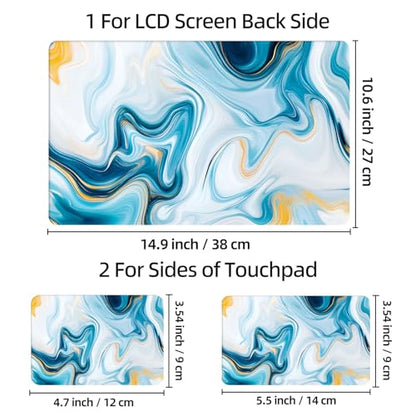 Universal Laptop Skin Sticker Decal, 12"-15.6" Aesthetic Vinyl Wrap, Blue Gold Marble Swirls Waterproof Notebook Cover Art Protector for MacBook HP Dell Lenovo, Fits 13" 14" 15" 15.6" - color: Blue Gold Marble Swirls
