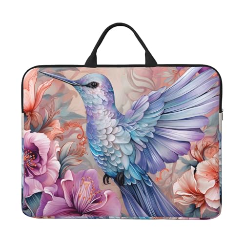 Pink Flower Hummingbird 14 Inch Laptop Sleeve Case，Handheld Waterproof/Shockproof Computer Carrying Bag Suitable for Daily Travel/Tourism/Business Trips, etc - color: Pink Flower Hummingbird