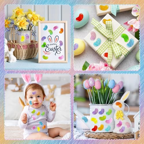 Glitter Jelly Bean Sticker - 1000 Pcs Candy Sparkle Glitter Waterproof Vinyl Reusable Laptop Stickers Coloring Book Scrapbook Water Bottle Page Activity Pad Birthday Party Favors Skateboard - style: Easter Glitter Jelly Beans