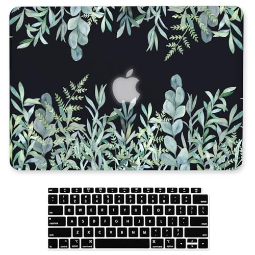Case for MacBook Air 13-inch Laptop M5 M4 M3 M2 A3449 A3240 A3113 A2681 2026-2022 Release with Touch ID, 3D Effect Matte Black See Through Hard Cover&Keyboard Cover, Green Plants - color: Green Black