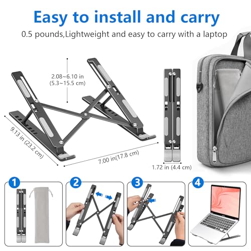 Laptop Stand for Desk, Aluminum Metal MacBook Stand，Computer Riser for Desk, Portable Foldable Adjustable Notebook Holder, Compatible with 10-15.6 Inch Laptops, iPad, Space Gray. - color: Space Gray