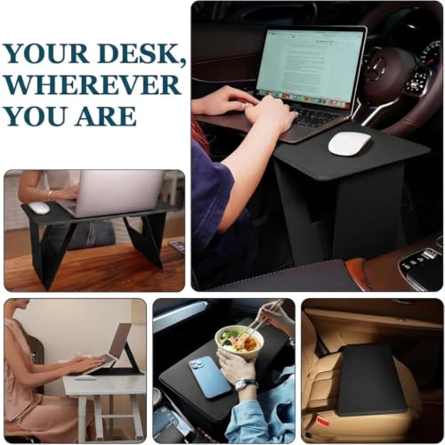 PRETYZOOM Foldable Lap Desk for Bed and Couch, Portable Laptop and Tablet Stand with 4 Adjustable Angles, Non-Slip PU Leather Bed Tray for Reading, Browsing, Streaming, Fits Laptops up to 17 Inches