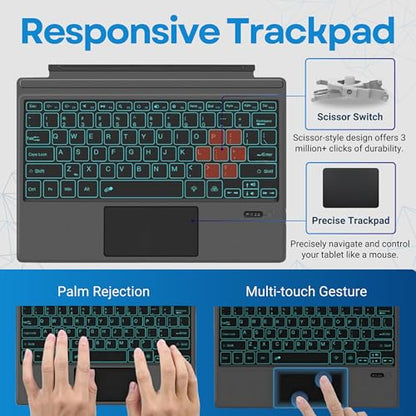 Keyboard Replacement Type Cover Trackpad Mouse for Microsoft Surface Pro 7+ 7 Pro 6 Pro 5 Pro 4 Pro 3 Ergonomic Portable Slim Wireless Bluetooth Rechargeable