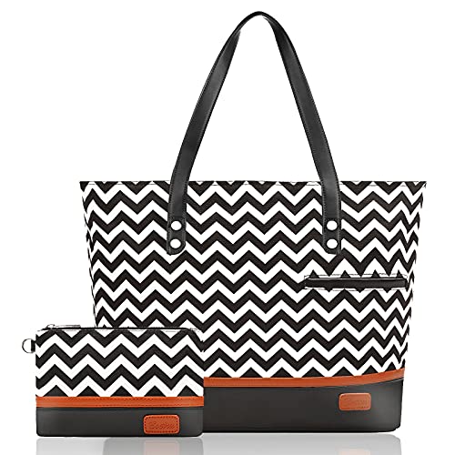 Laptop Tote Bag for Women Large Canvas Womens Briefcase Waterproof Computer Bag Work Bags for Women Fits 15.6 inch Laptop - color: Bwave