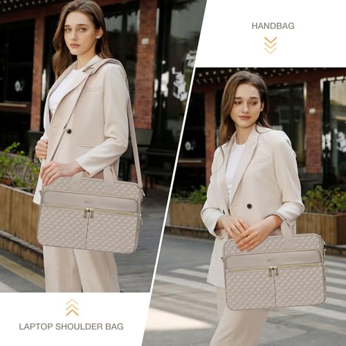 MOSISO 15-16 inch Laptop Bag, Laptop Briefcase Messenger | Compatible with MacBook Pro 16/Air 15, Square Quilted Computer Bag Work Office Business with 3 Pockets&Strap, Taupe Brown - color: Taupe Brown, size: 16 inch