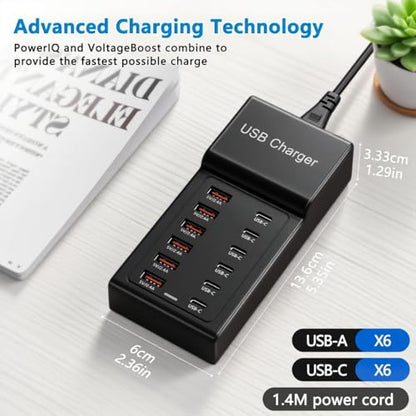Multi USB Charger USB C Charging Station Block 50W 12 Ports Multiple USB C Hub USB Charging Strip for iPhone 13/14/15/16/Smartphone/Tablet - size: 50W 12 Port B