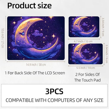 Purple Moon and Stars Night Sky Galaxy Universal Laptop Skin Sticker 3PCS,Protective Decal Trim-to-Fit 11.6" 13.3" 14" 15.6" Laptop Vinyl Cover,Removable Anti-Scratch Computer Decal Protector - color: Purple Moon and Stars Night Sky Galaxy