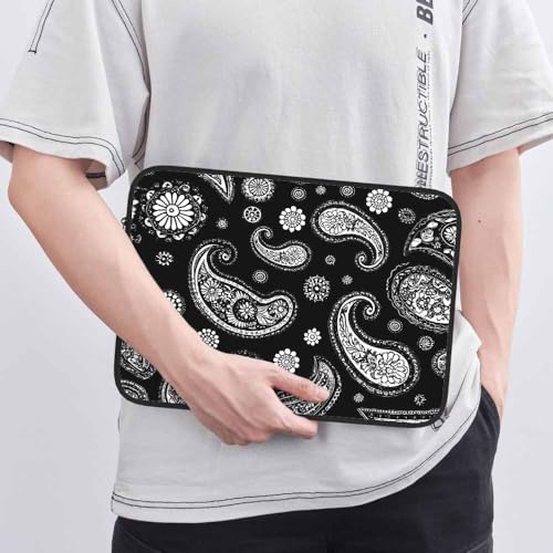 Laptop Sleeve Bag 15.4 15.6 Inch,Paisley Pattern Black White Floral Ethnic Asian Art Protective Polyester Computer Cases Laptop Cover Briefcase Bag Tablet Travel Cover - color: LPS-027