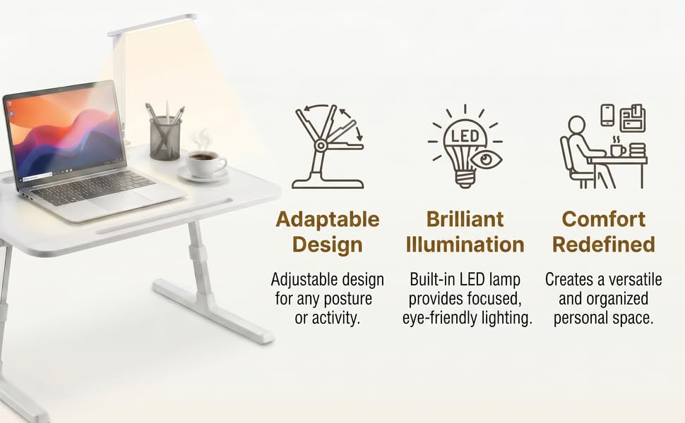 Premium LED Adjustable Lap Desk with Built-in LED Lamp