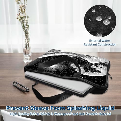 Laptop Sleeve with Handle 17 Inch, Waterproof Laptop Case Bag, Black Wave Pattern Design Computer Sleeve Compatible with MacBook Air, Pro, HP, Dell, Lenovo, ASUS - color: Black Wave, size: 17inch(16-17.3")
