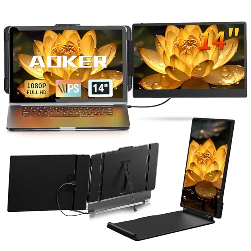 Laptop Screen Extender Monitor - 14 Inch Portable IPS FHD 1080P HDMI/USB-A/Type-C Dual Extended Monitor for Laptops (Maximum Length: 15.94") Compatible with Windows Mac Travel Gaming Work