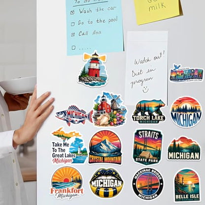 18 Pcs Michigan Stickers, Michigan Travel Sticker Waterproof Vinyl Vacation Decals for Laptop Water Bottle Travel Journal Party Favors - color: Michigan