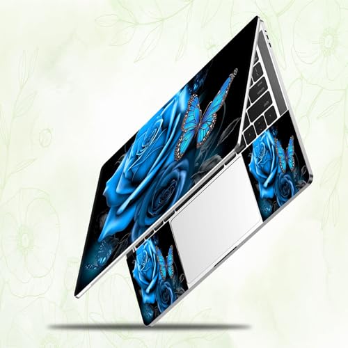Laptop Skin Sticker Decal, Universal Reusable Vinyl Laptop Cover for 12" 13" 13.3" 14" 15" 15.4" 15.6" Notebook PC, Reusable Waterproof Scratch-Resistant with 2 Wrist Pads,Blue Rose Butterfly - color: Blue Rose Butterfly