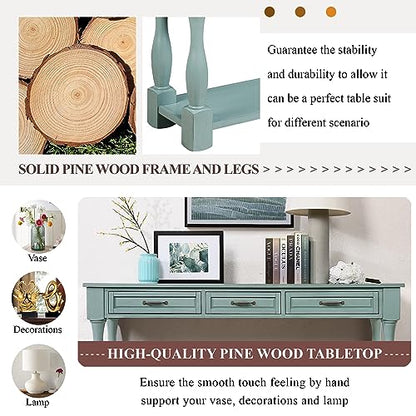 63.4" Solid Wood Console Table with Drawers,Farmhouse Entryway Table | 63.4" Sofa Table with Storage Drawers and Shelf;Solid Wood Entryway Table for Hallway,Foyer,Easy Assembled, Retro Green - color: Green