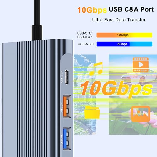 USB C Docking Station Dual Monitor for Dell/HP/Lenovo/Mac Laptop, Dual HDMI Adapter for 2 Monitors, 14 in 1 Laptop Docking Station Dual Monitor with 10Gbps USB/HDMI/VGA/PD/Ethernet/SD/TF/Audio/Mic - style: 14 IN 1