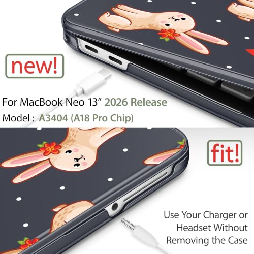 Compatible with MacBook Neo 13 inch (2026 Release A3404) (A18 Pro) with Liquid Retina Display, Printed Slim Protective Case with Screen Protector & Keybaord Cover, Pink Bunny - color: Pink Bunny
