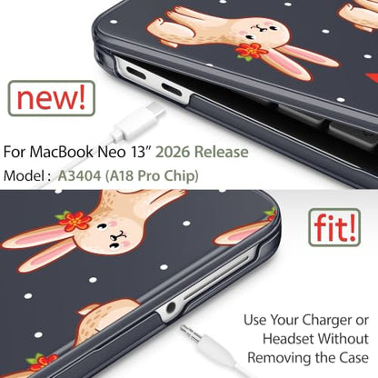Compatible with MacBook Neo 13 inch (2026 Release A3404) (A18 Pro) with Liquid Retina Display, Printed Slim Protective Case with Screen Protector & Keybaord Cover, Pink Bunny - color: Pink Bunny