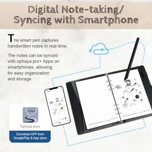 Ophaya 2 in 1 Digital Pen Smart Pen Writing Set, Includes Smartpen, Notebook, Use with Ophaya App for Notes Taking, Recording, Storing - size: Syncpen+PU notebook