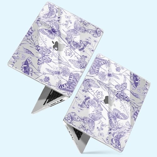 for MacBook Pro 14 inch Case 2025 M5 2024 M4 2023 Release– Fashionable Lightweight Floral Design Transparent HD Clear Laptop Shell, with TPU Keyboard Cover & OTG Adapters, Butterfly Blue - color: Butterfly Blue