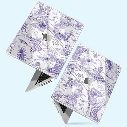 for MacBook Pro 14 inch Case 2025 M5 2024 M4 2023 Release– Fashionable Lightweight Floral Design Transparent HD Clear Laptop Shell, with TPU Keyboard Cover & OTG Adapters, Butterfly Blue - color: Butterfly Blue