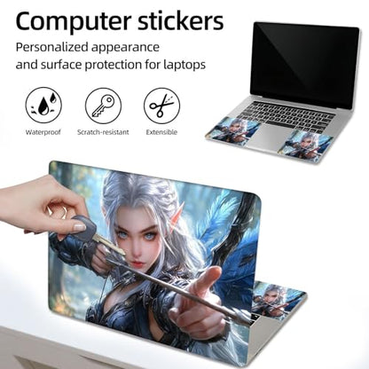 Aesthetic Laptop Skin Sticker, Silver Haired Elf Archer in Forest Waterproof Vinyl Laptop Decal, Removable Bubble Free, Reusable Protective Cover for 13 14 15 15.6 Inch - color: Silver Haired Elf Archer in Forest