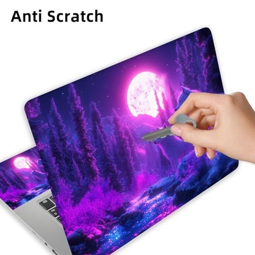 Aesthetic Laptop Skin Cover,12-15.6 Inch Universal Vinyl Sticker Decal,Waterproof Scratch-Resistant Notebook Wrap,Removable Residue-Free Protector,Moonlit Wolves Forest - color: Moonlit Wolves Forest