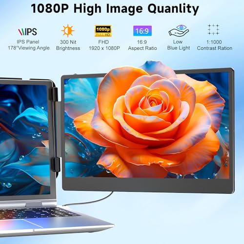 KEFEYA Laptop Screen Extender, 14" Portable Monitor for Laptops 13-17", 1080P FHD IPS Monitor Extender for Laptop with USB-C/HDMI Port, Plug n Play for Windows/Chrome/Mac/Switch/PS5 - size: 14.1” Screen Extender