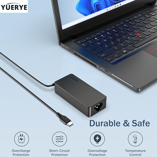 65W USB C Laptop Charger Compatible with Lenovo ThinkPad T14 T15 T16 E14 E15 T480S T580S E480 E580 X1 Carboon Yoga 7i 9i C930 C940 Chromebook C330 S330 Fast Power Adapter - size: 4.29*1.85*1.14in USB C