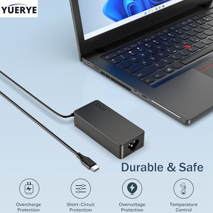 65W USB C Laptop Charger Compatible with Lenovo ThinkPad T14 T15 T16 E14 E15 T480S T580S E480 E580 X1 Carboon Yoga 7i 9i C930 C940 Chromebook C330 S330 Fast Power Adapter - size: 4.29*1.85*1.14in USB C