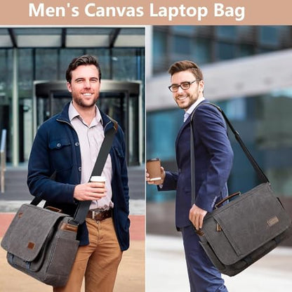 Laptop Messenger Bag for Men, 17 inch Water-resistant Canvas Laptop Shoulder Business Briefcase Bag