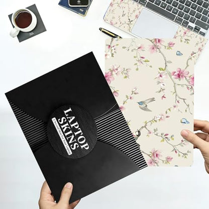 Universal Laptop Skin Sticker with 2 Wrist Pad Decals, 3-Piece Removable Vinyl Laptop Cover, Birds Pink Flowers Waterproof Anti-Scratch, Easy-Trim Fit for 13.3" 14" 15.6" Laptops - color: Birds Pink Flowers